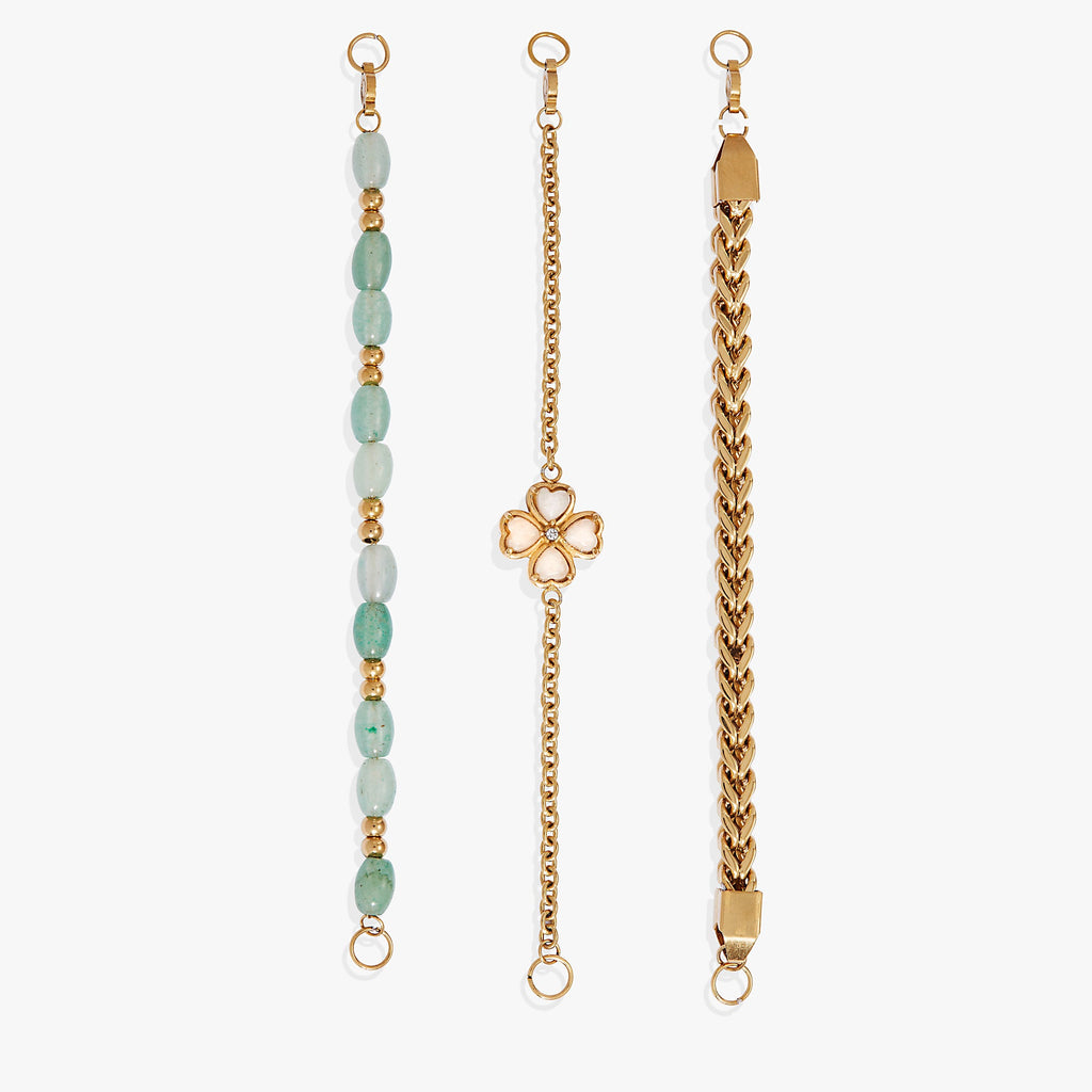 Four-Leaf Clover Stranded™ Bracelet Set with White Jade
