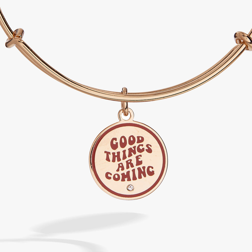 Good Things Are Coming Mantra Charm Bangle with Crystal Accent