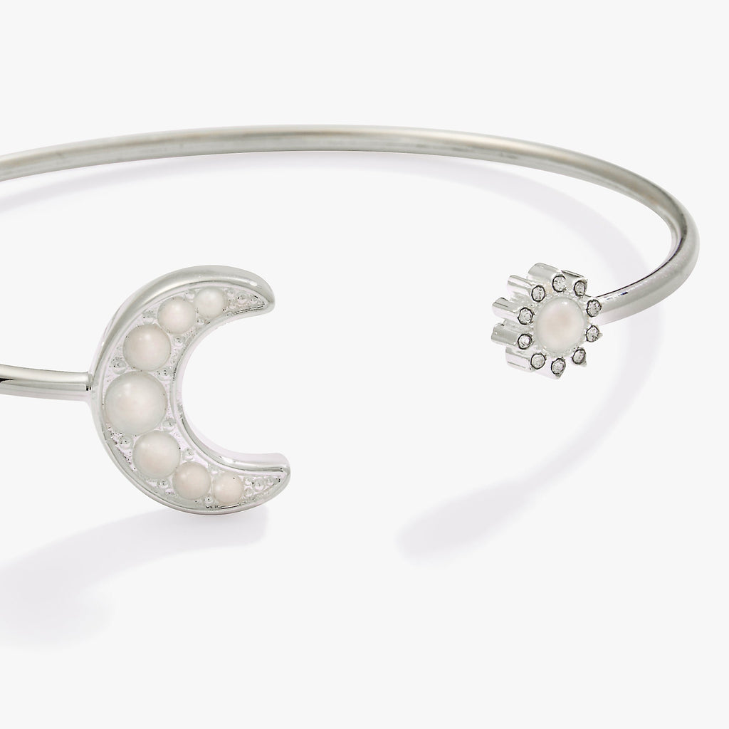 Moon and Sun Flex Cuff Bracelet in Silver and White