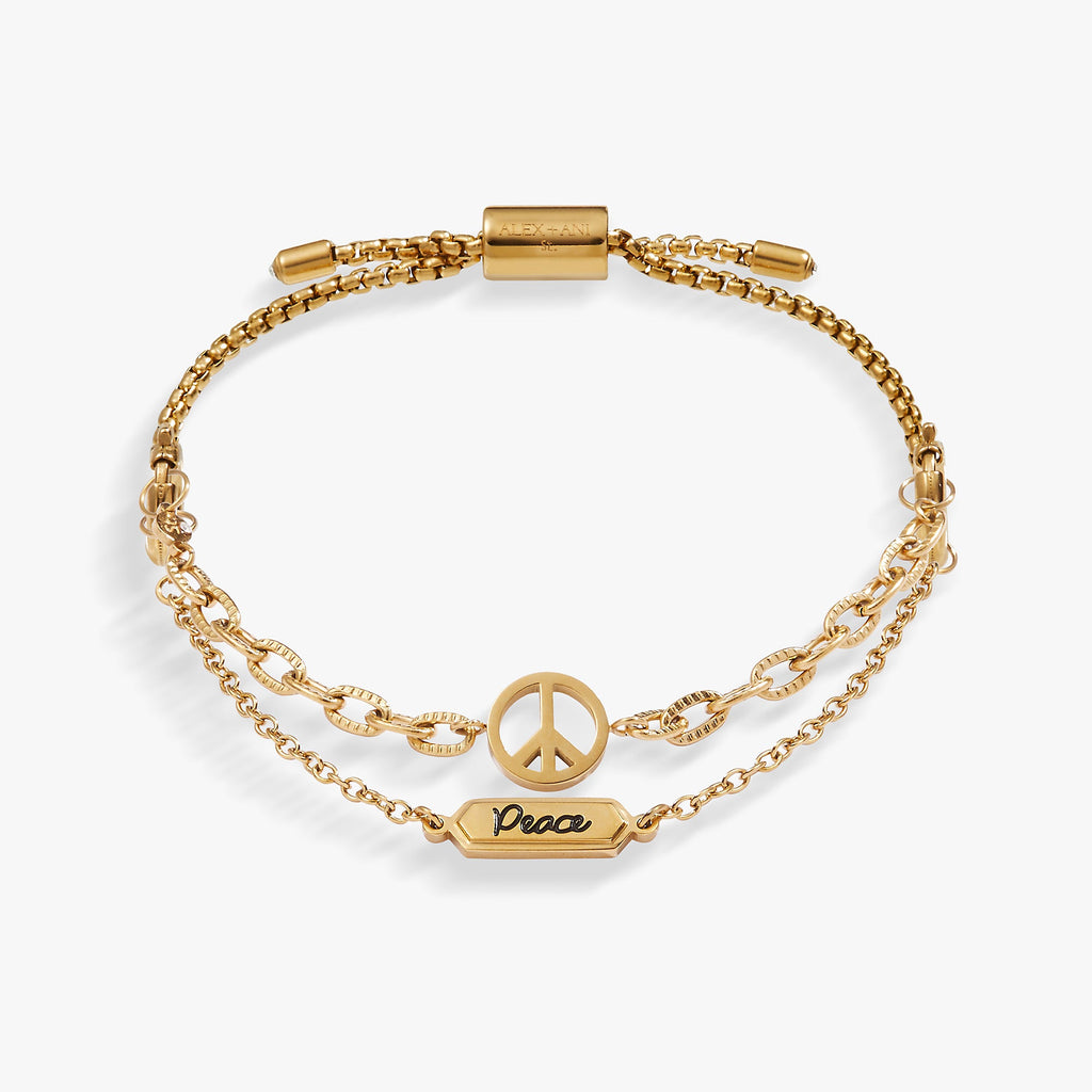 Peace Stranded Bracelet Set with Chain and Charm Detail