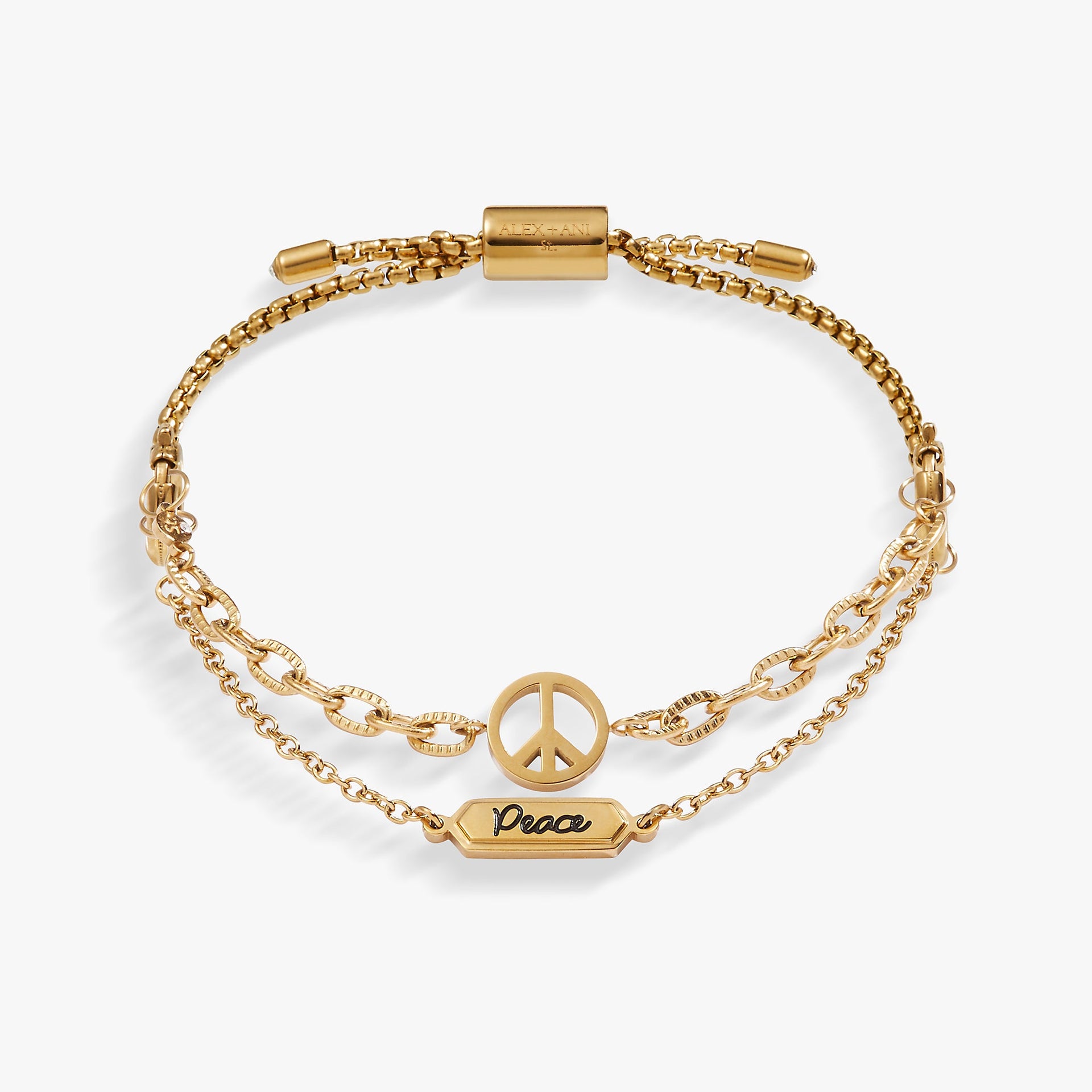 Peace Stranded Bracelet Set with Chain and Charm Detail