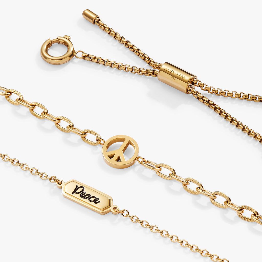 Peace Stranded Bracelet Set with Chain and Charm Detail