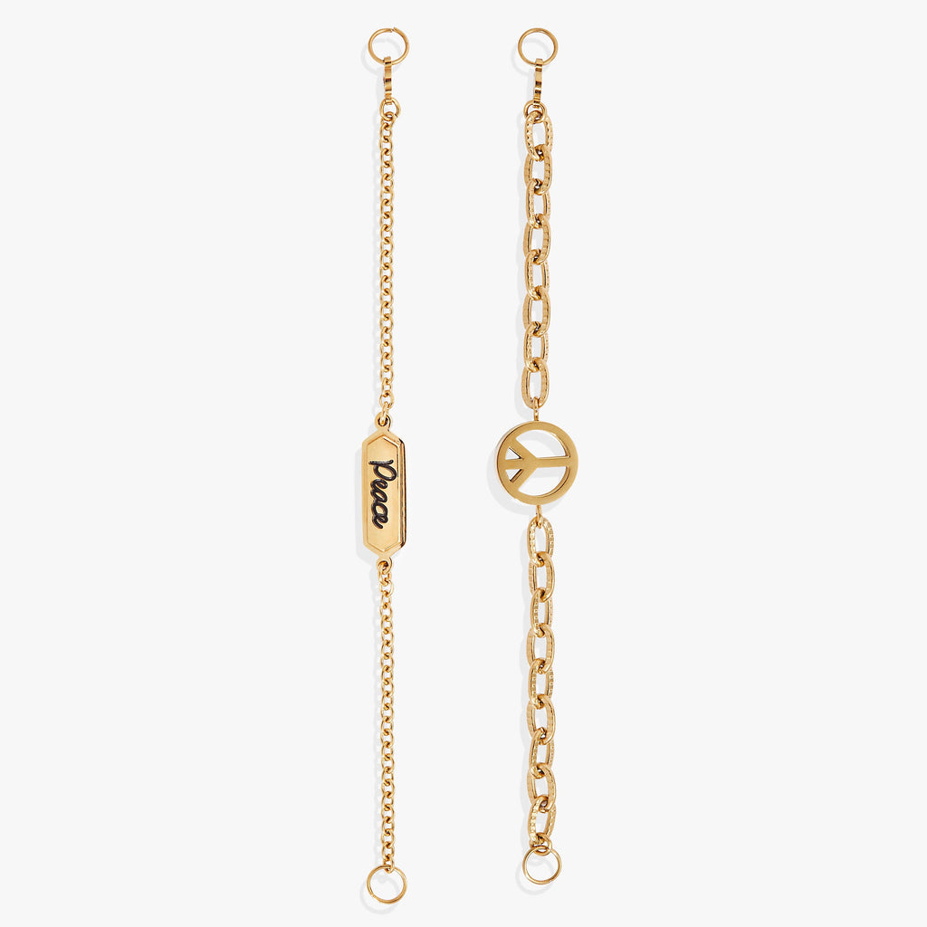 Peace Stranded Bracelet Set with Chain and Charm Detail