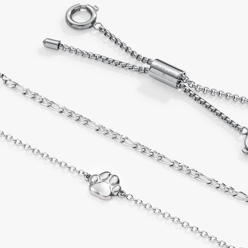 Paw Print Stranded Chain Bracelet Set for Pet Lovers
