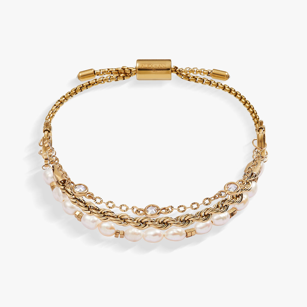 Stranded Crystal and Freshwater Pearl Three-Piece Bracelet Set
