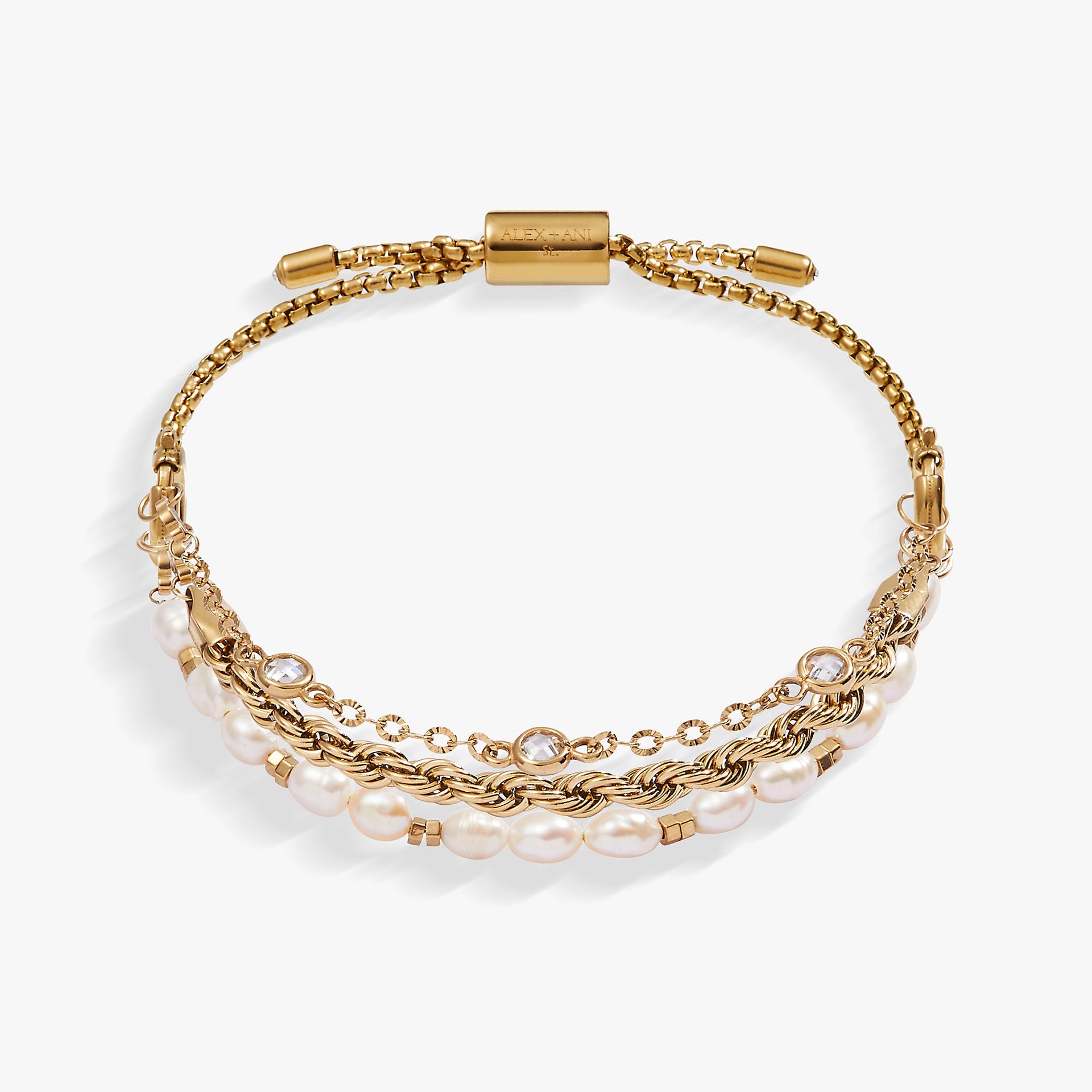 Stranded Crystal and Freshwater Pearl Three-Piece Bracelet Set