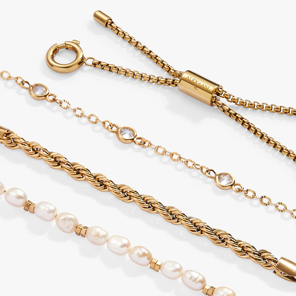 Stranded Crystal and Freshwater Pearl Three-Piece Bracelet Set