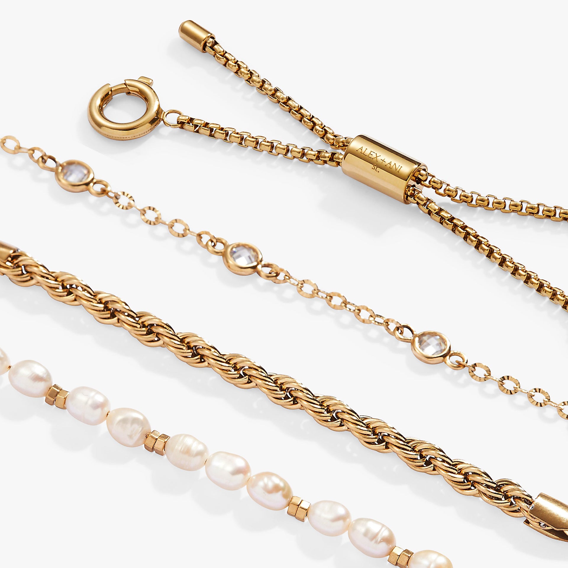 Stranded Crystal and Freshwater Pearl Three-Piece Bracelet Set