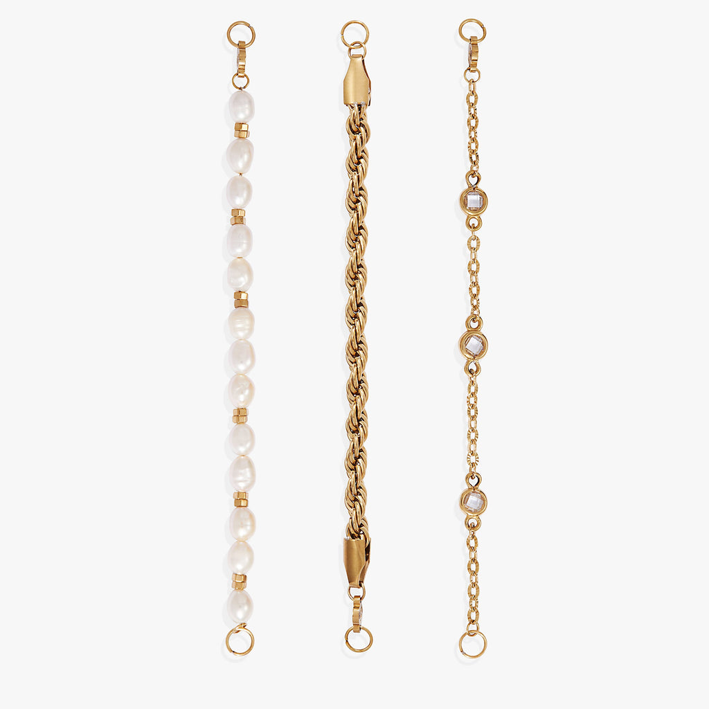 Stranded Crystal and Freshwater Pearl Three-Piece Bracelet Set