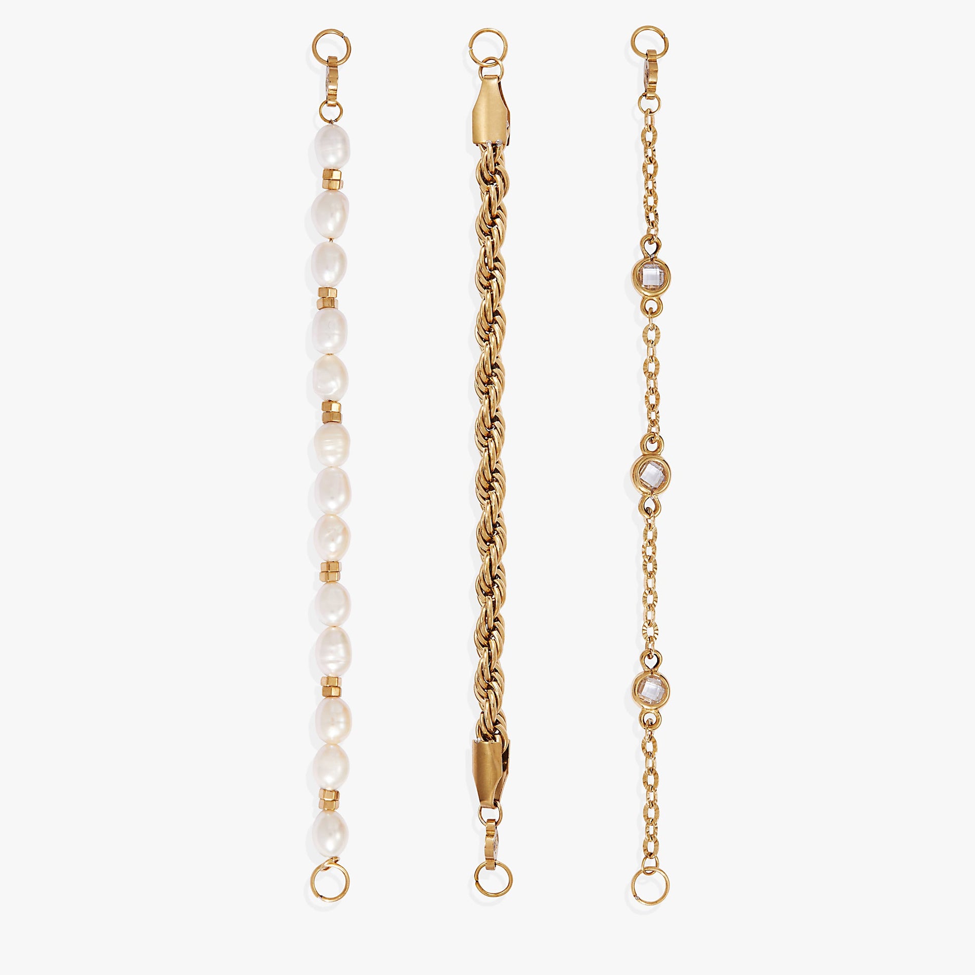 Stranded Crystal and Freshwater Pearl Three-Piece Bracelet Set