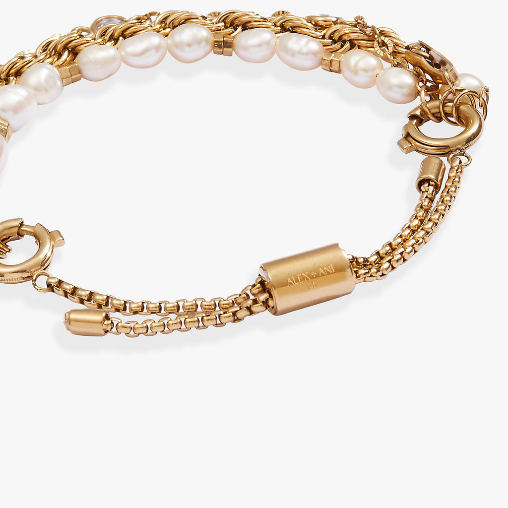 Stranded Crystal and Freshwater Pearl Three-Piece Bracelet Set