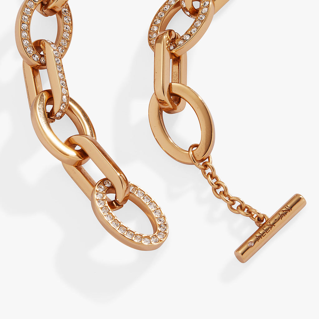 Oval Link Crystal Chain Toggle Bracelet in Gold or Silver