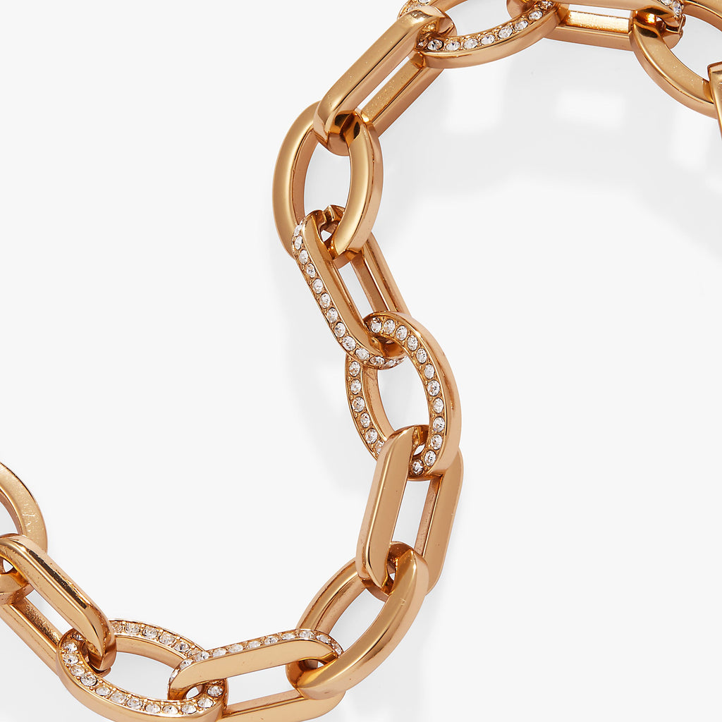 Oval Link Crystal Chain Toggle Bracelet in Gold or Silver