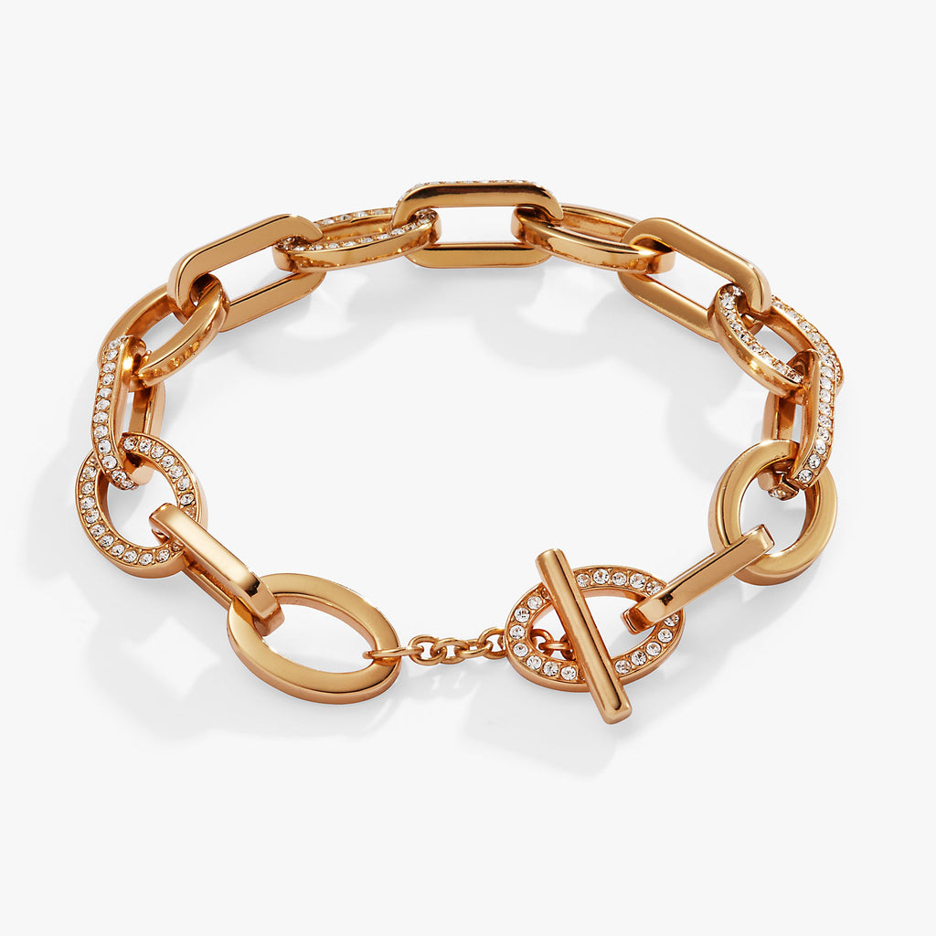 Oval Link Crystal Chain Toggle Bracelet in Gold or Silver