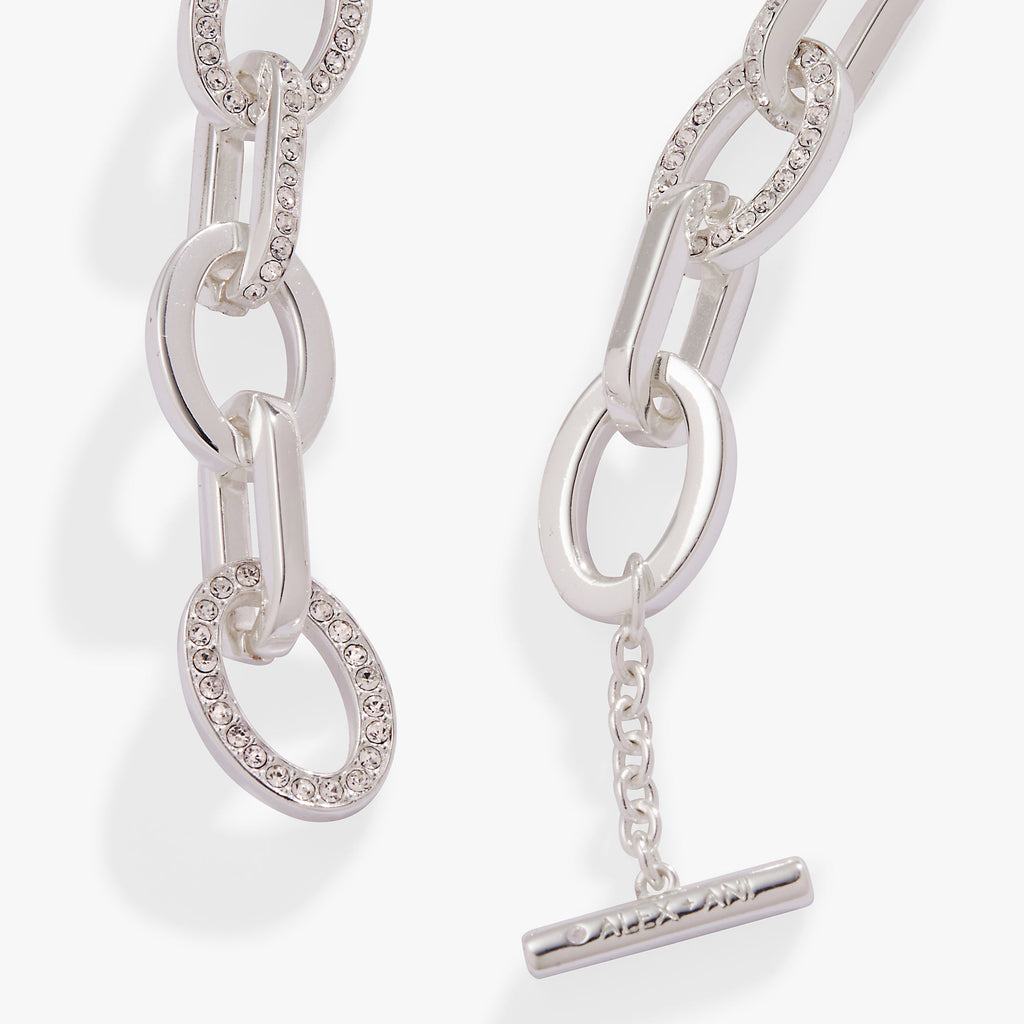 Oval Link Crystal Chain Toggle Bracelet in Gold or Silver