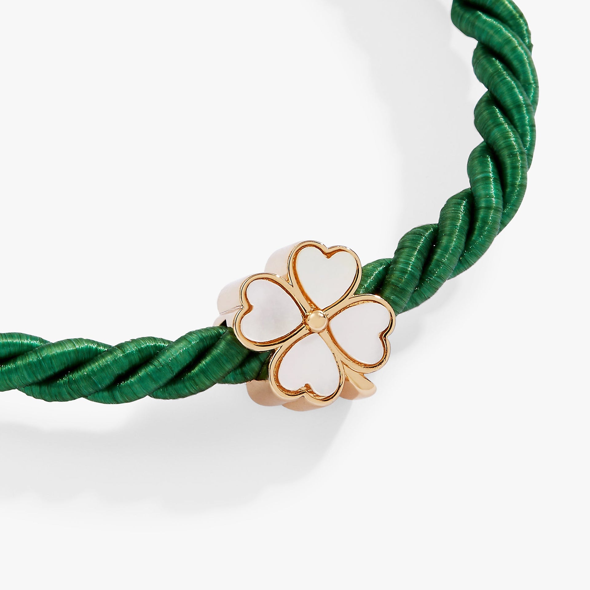 Four Leaf Clover Cord Bracelet with Blush Crystal Detail