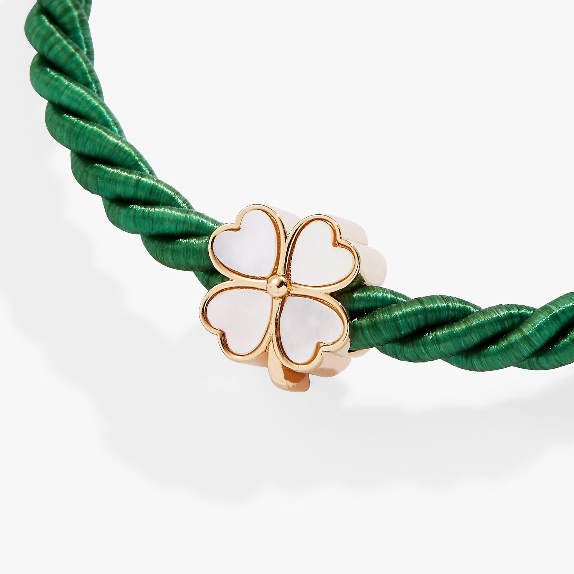 Four Leaf Clover Cord Bracelet with Blush Crystal Detail