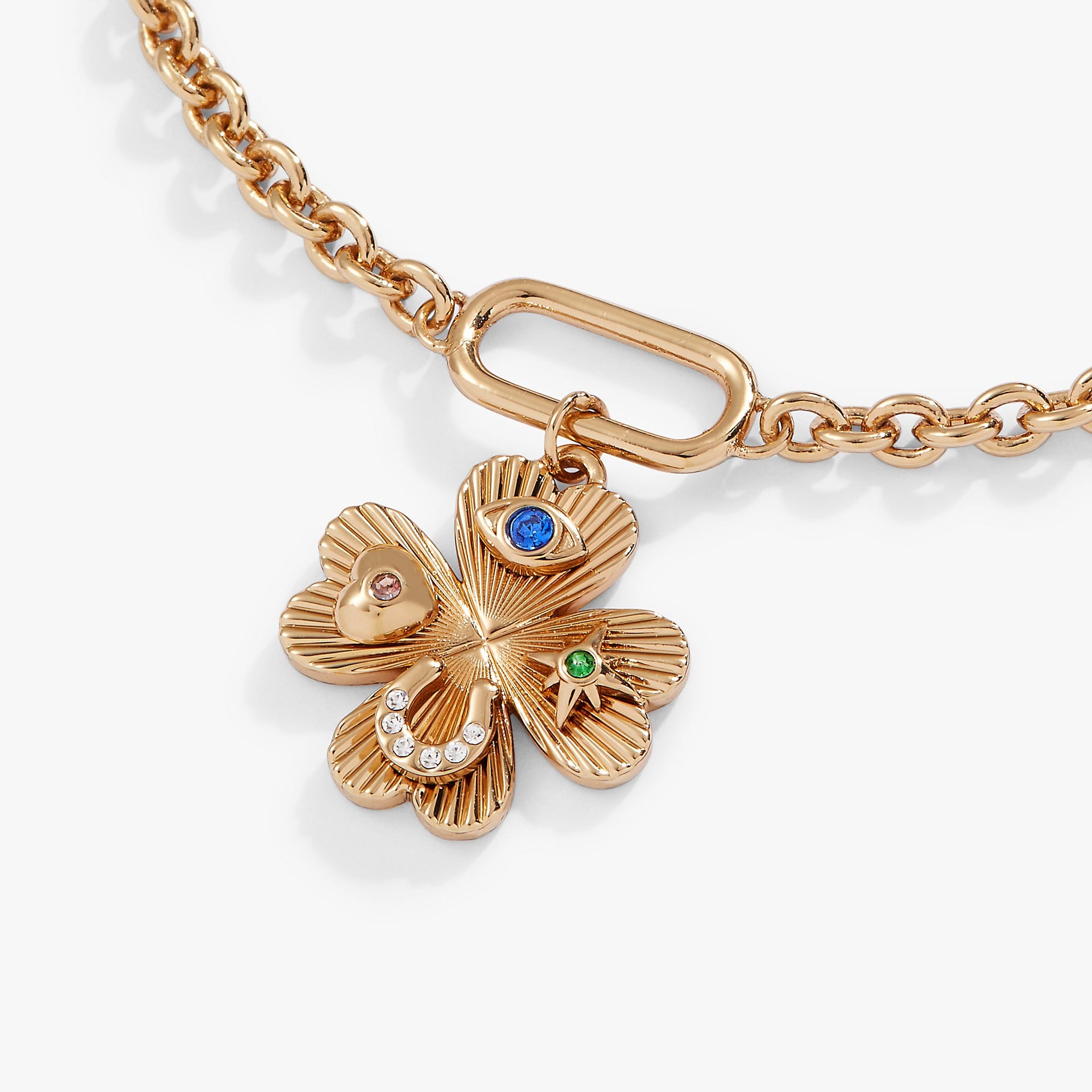 Lucky Four Leaf Clover Adjustable Bracelet with Evil Eye Charm