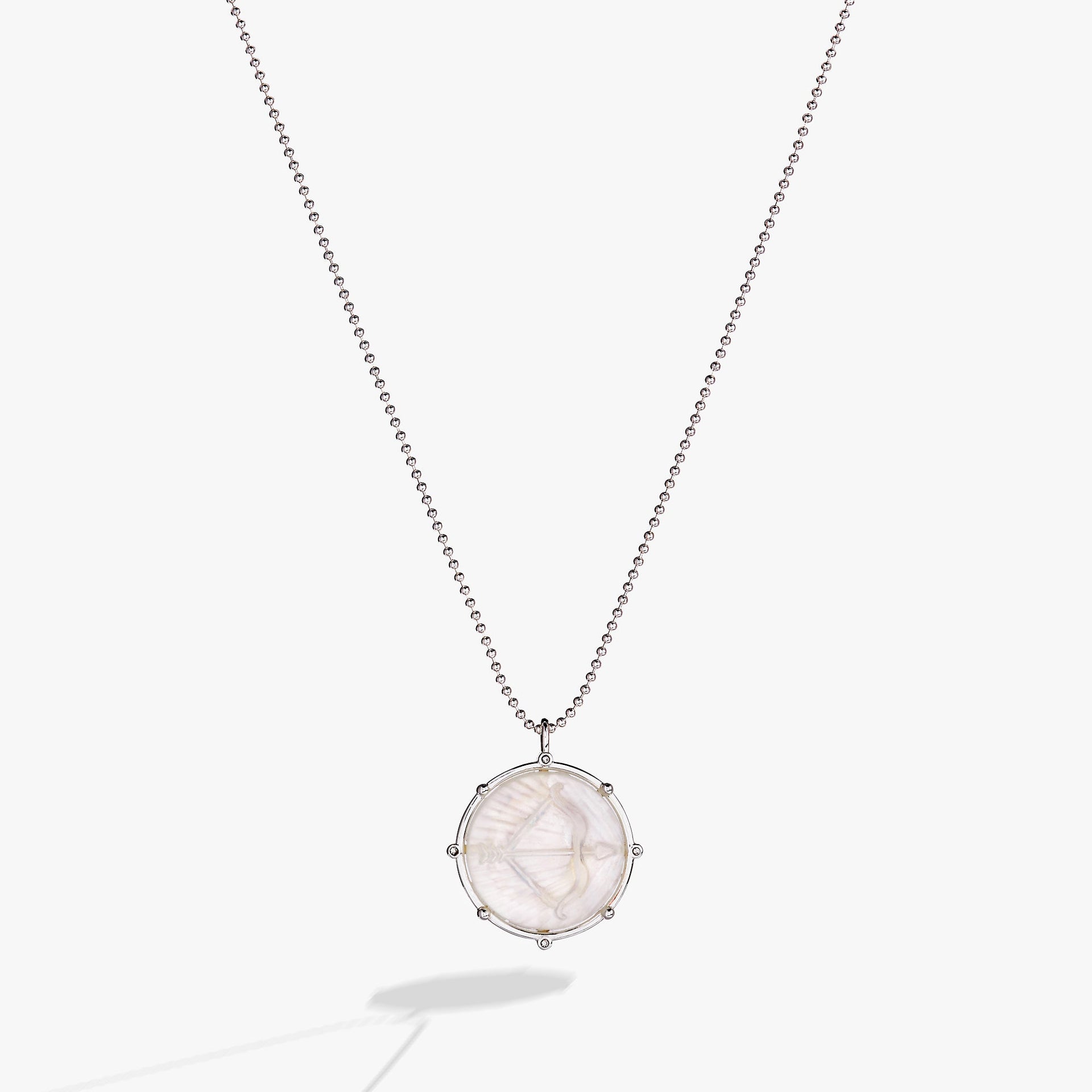 Sagittarius Zodiac Double-Sided Mother of Pearl charm pendant on an adjustable chain