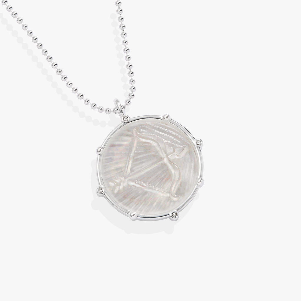 Sagittarius Zodiac Double-Sided Mother of Pearl Charm Necklace