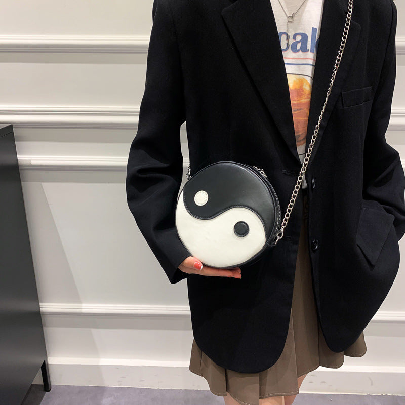 Black and White Yin Yang Round Crossbody Messenger Bag - Image 4
