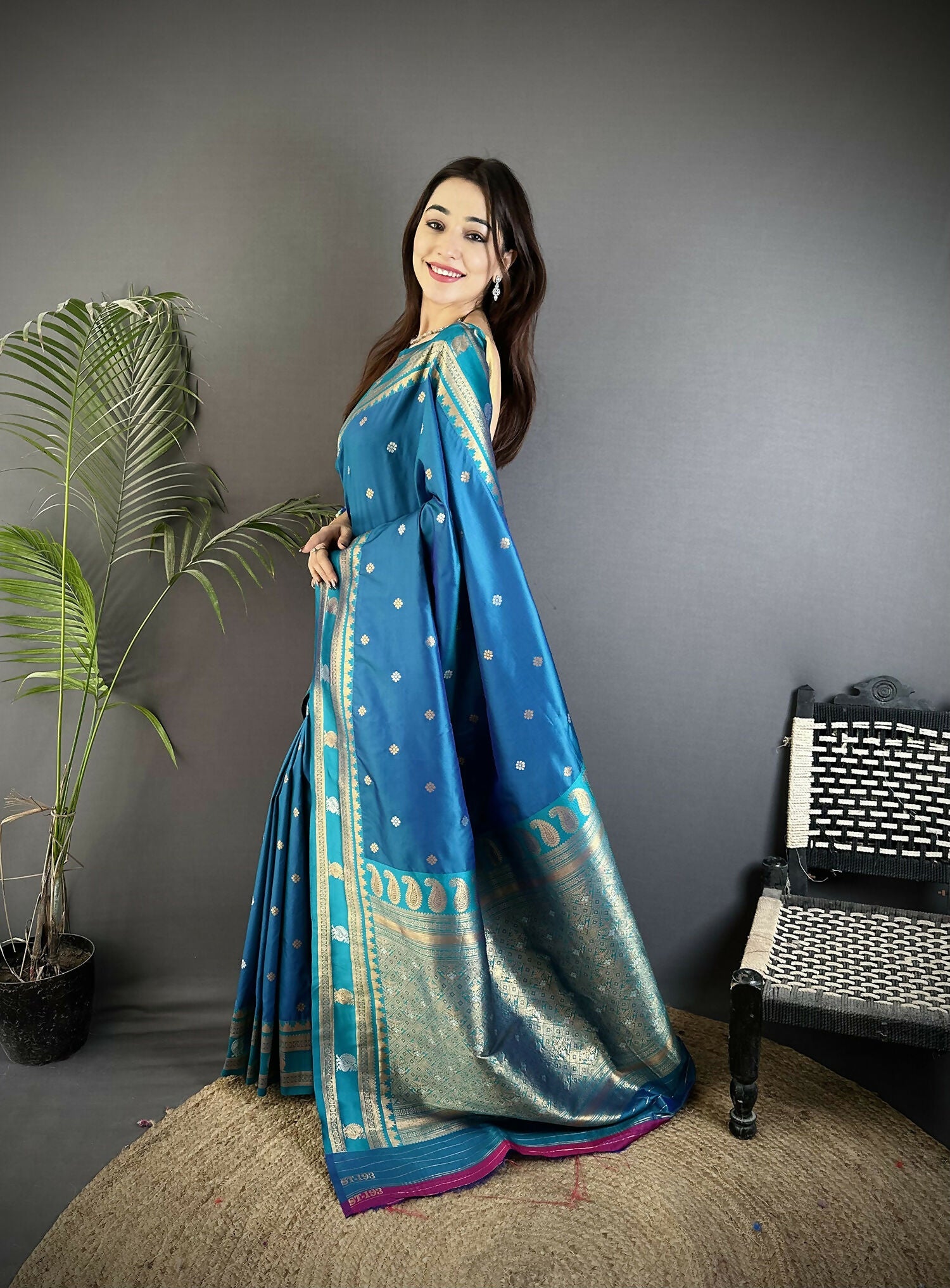 Joban Fashion Sky Blue Banarasi Soft Silk Woven Saree