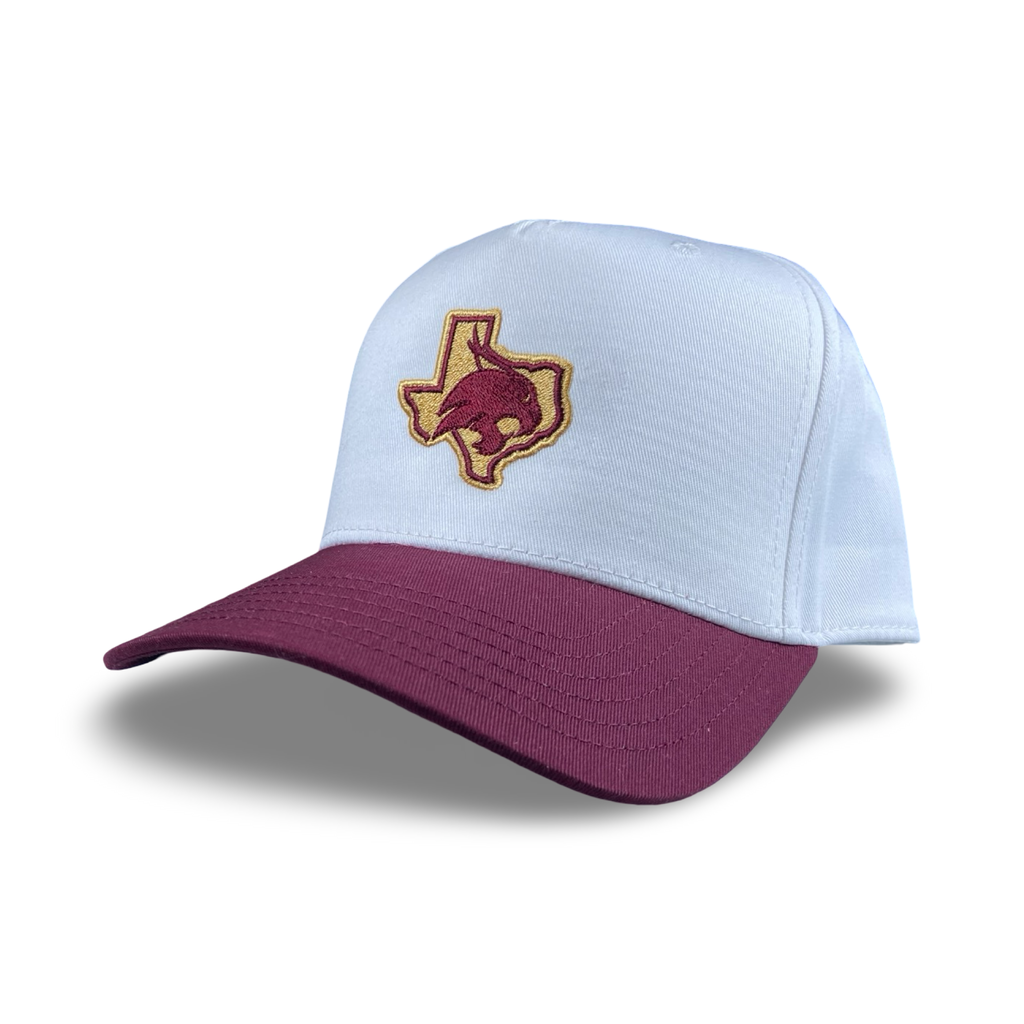 Texas Bobcat Trucker Hat with Maroon and Gold Embroidered Patch