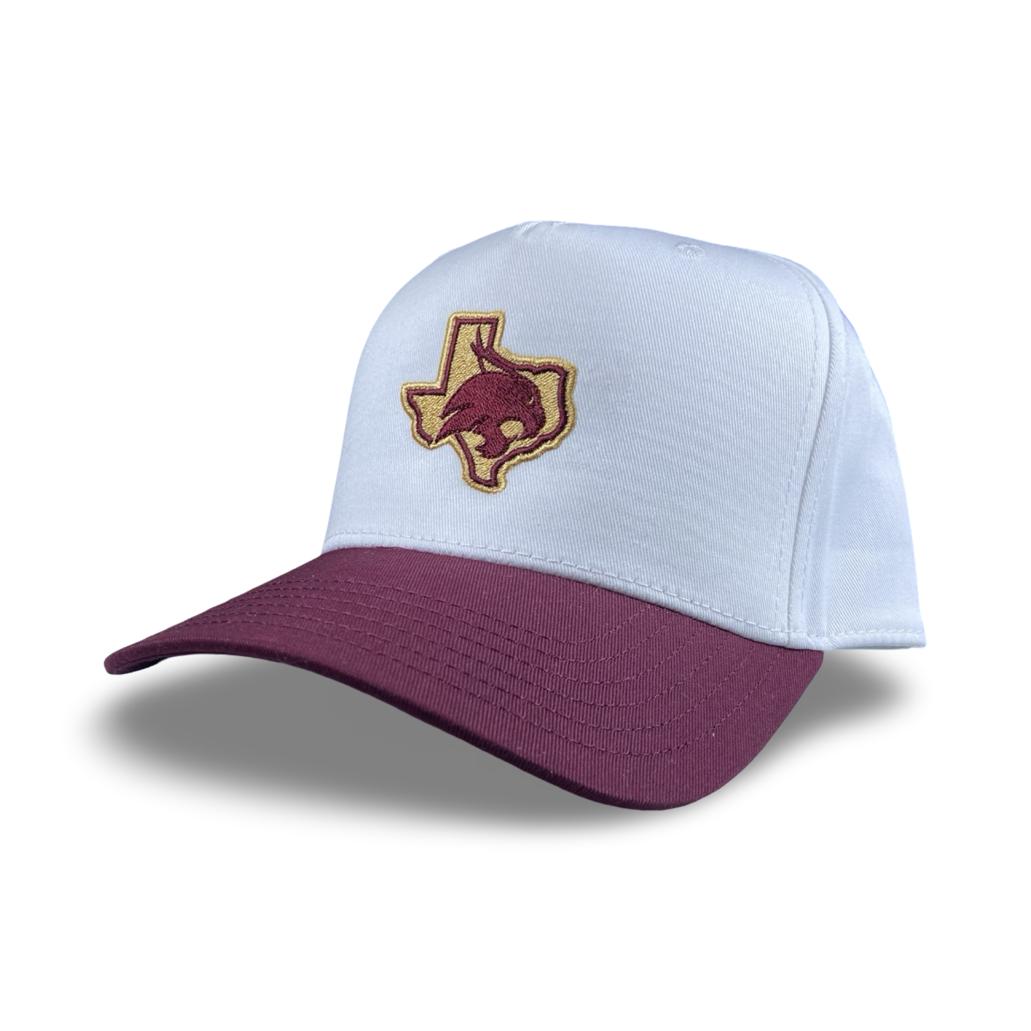 Texas Bobcat Trucker Hat with Maroon and Gold Embroidered Patch