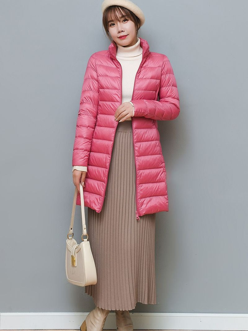 Women's Harajuku Oversized Mid-Length Hooded Down Jacket Pink Taupe - Image 11