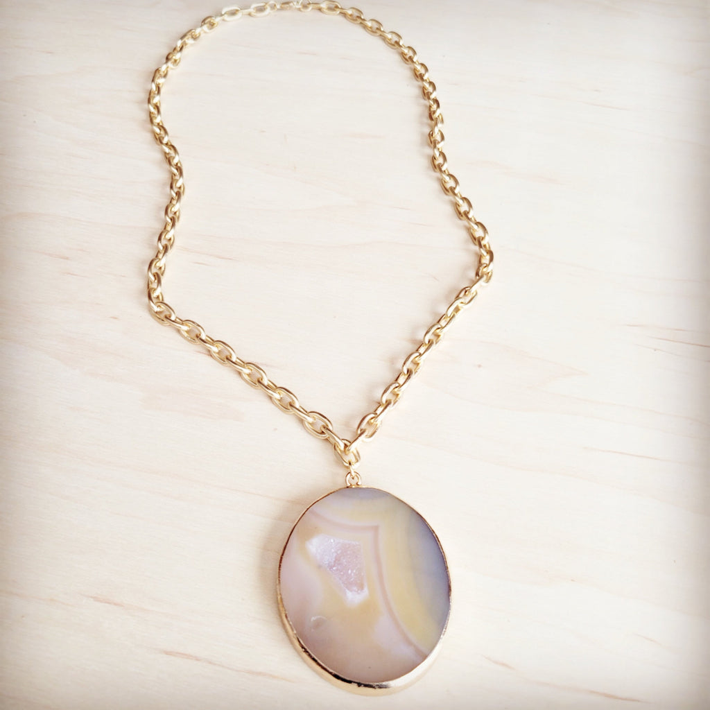 Matte Gold Gilded Agate Pendant Necklace Natural Stone Jewelry - Image 3
