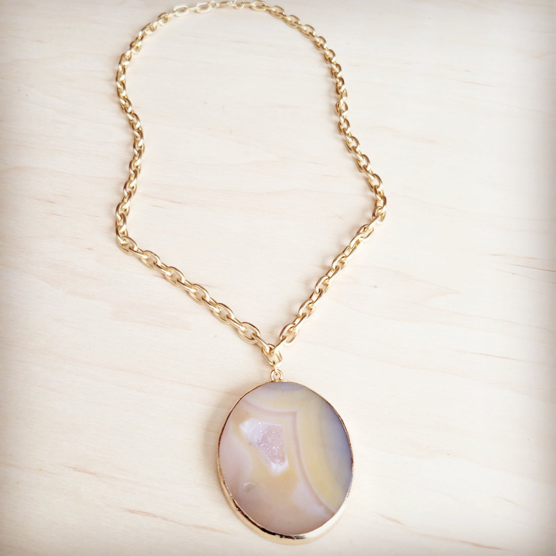 Matte Gold Gilded Agate Pendant Necklace Natural Stone Jewelry - Image 3