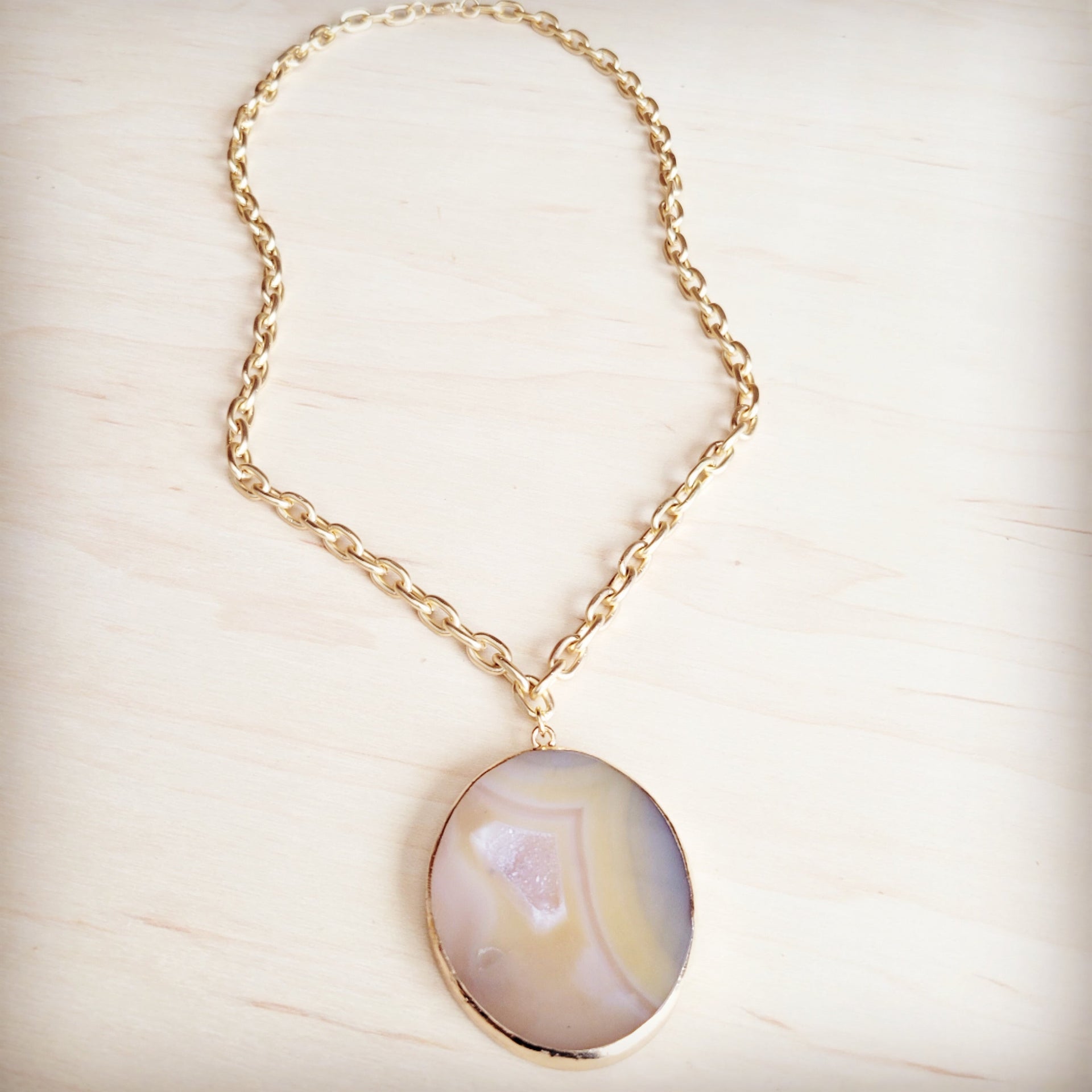 Matte Gold Gilded Agate Pendant Necklace Natural Stone Jewelry - Image 3