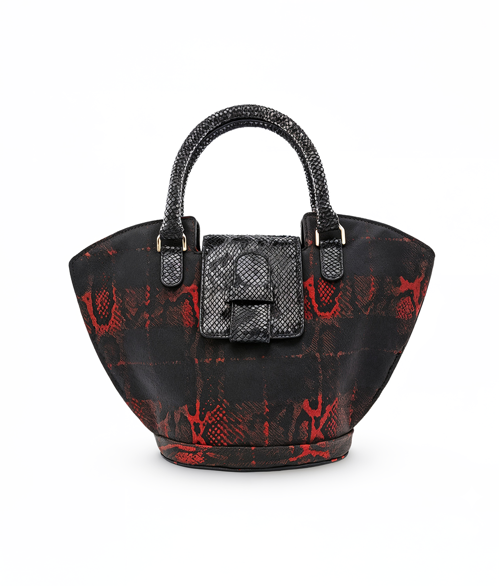 Abanico Large in Red Tartan/Black Leather