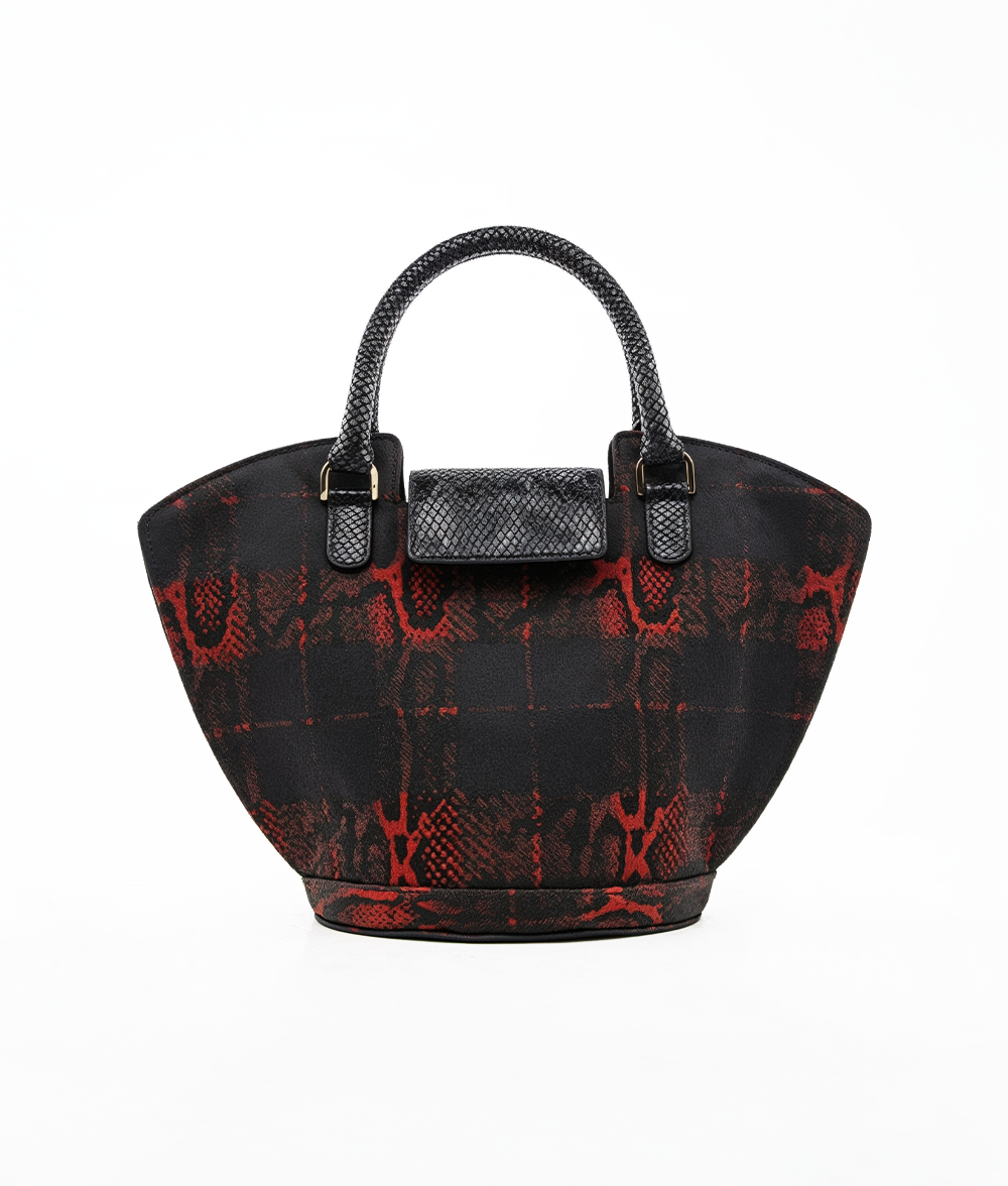 Abanico Large in Red Tartan/Black Leather