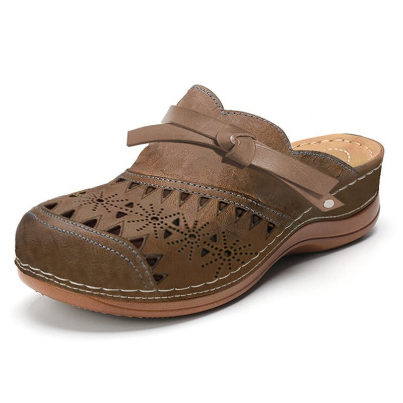 Women's Comfort Bow Perforated Faux Leather Flat Sandals - Image 5