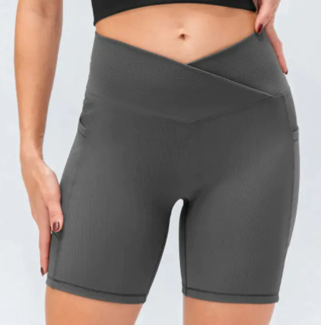 Women's Cross Waist Yoga Shorts with Pockets High Rise Activewear - Image 4