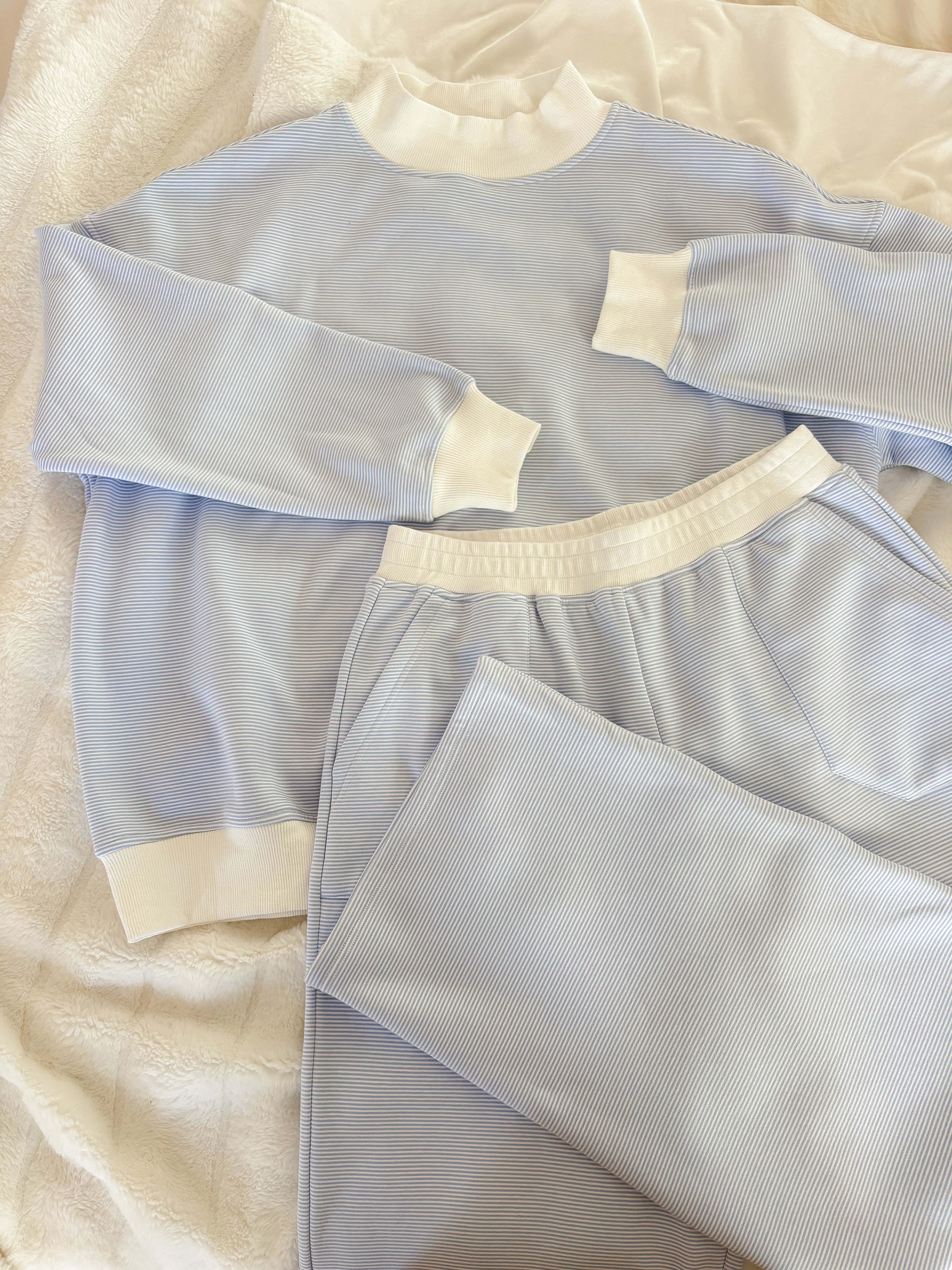 Blue and White Mini Striped Unisex Sweatpants Lounge Bottoms