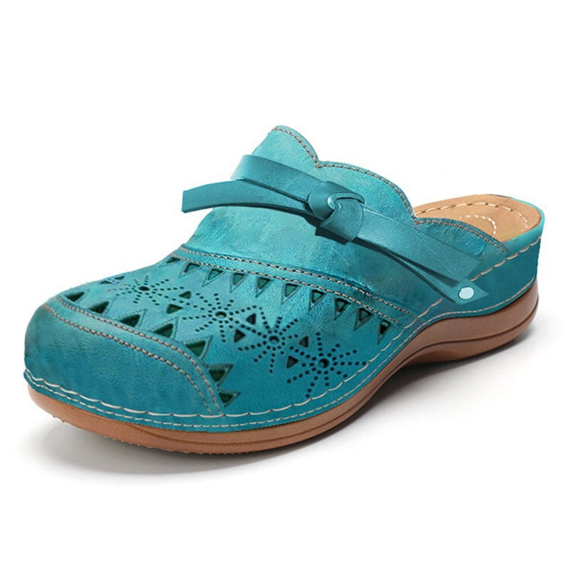Women's Comfort Bow Perforated Faux Leather Flat Sandals - Image 4
