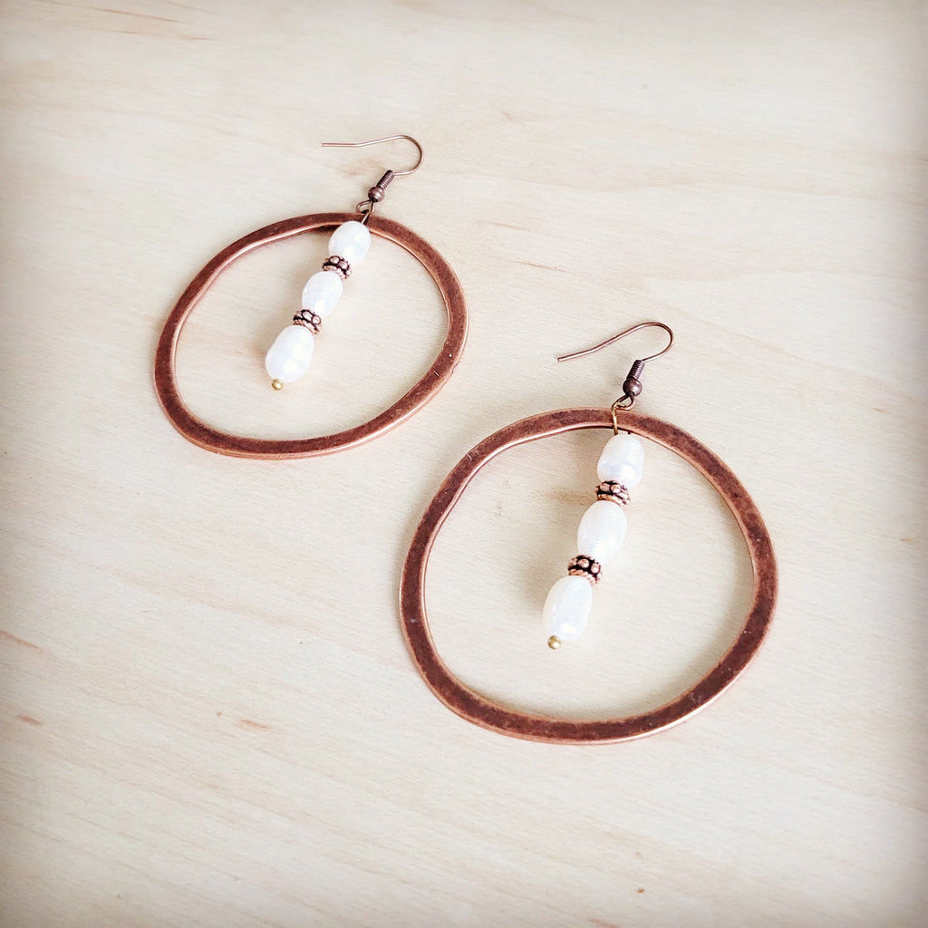 Western Copper Hoop Earrings w/ Genuine Freshwater Pearls 200bq