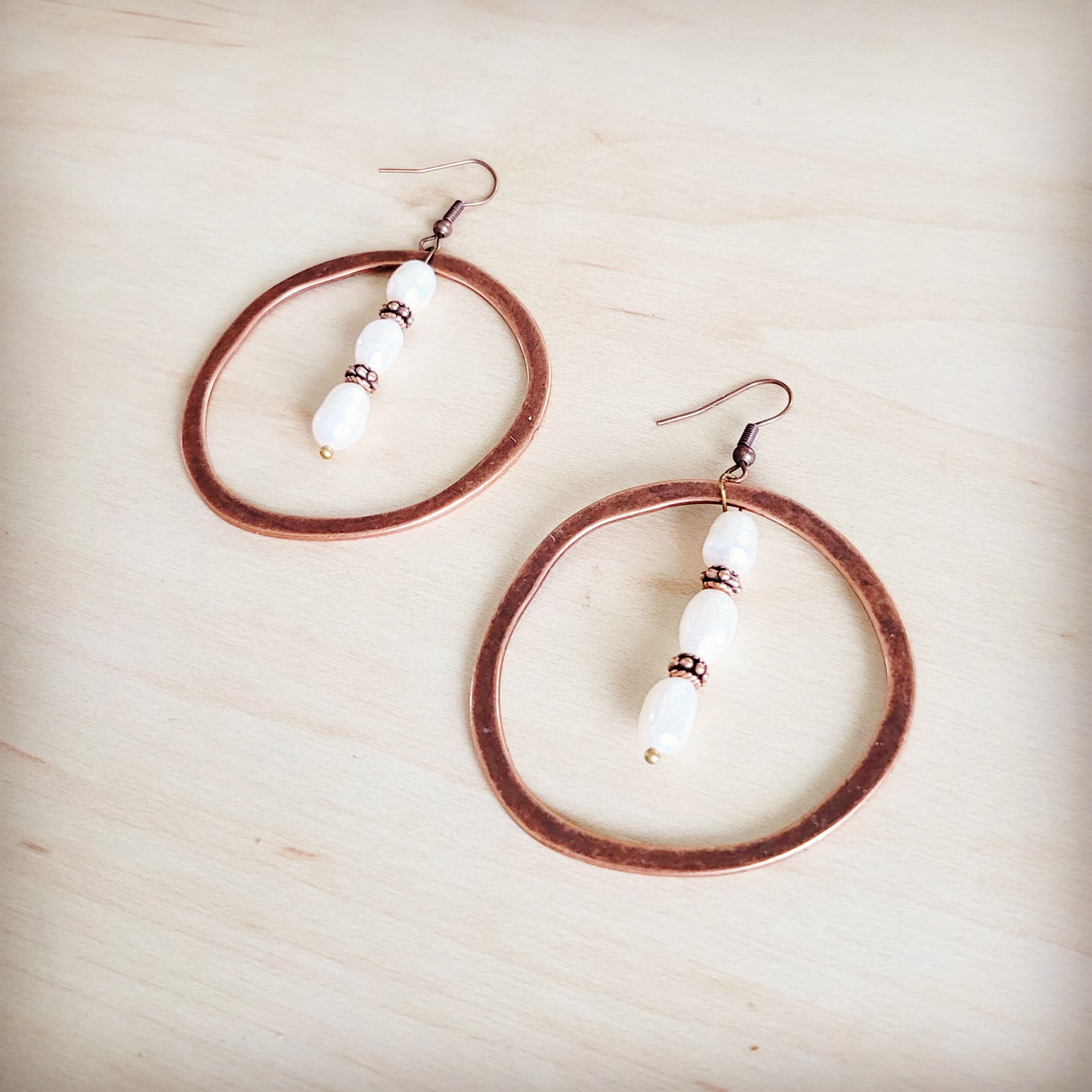 Western Copper Hoop Earrings w/ Genuine Freshwater Pearls 200bq