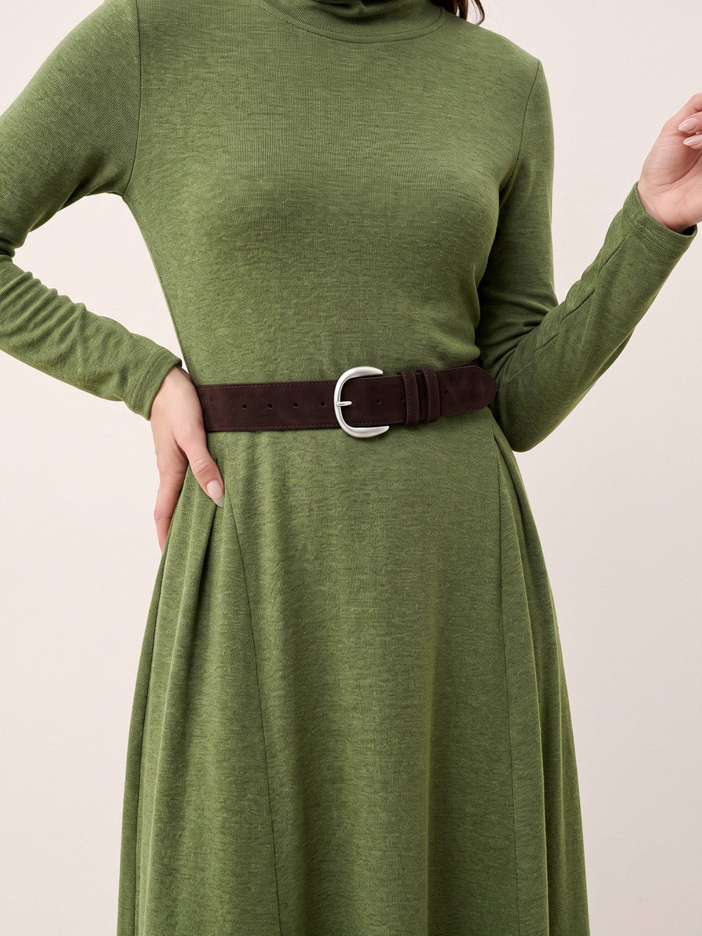 Suede Leather Crescent Buckle Waist Belt