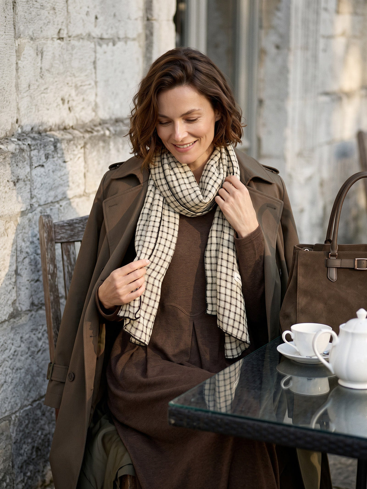 Linen Windowpane Check Scarf