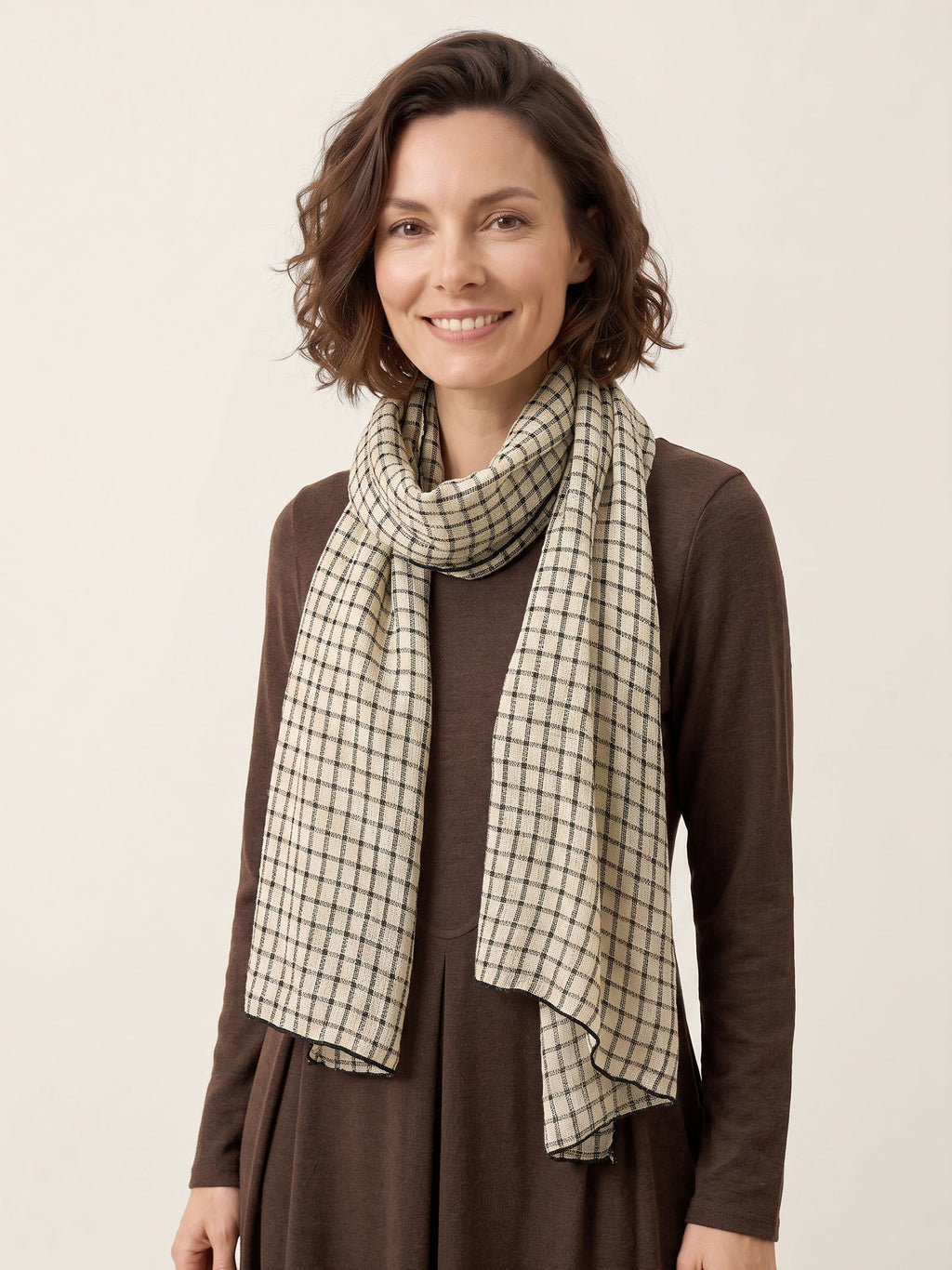 Linen Windowpane Check Scarf