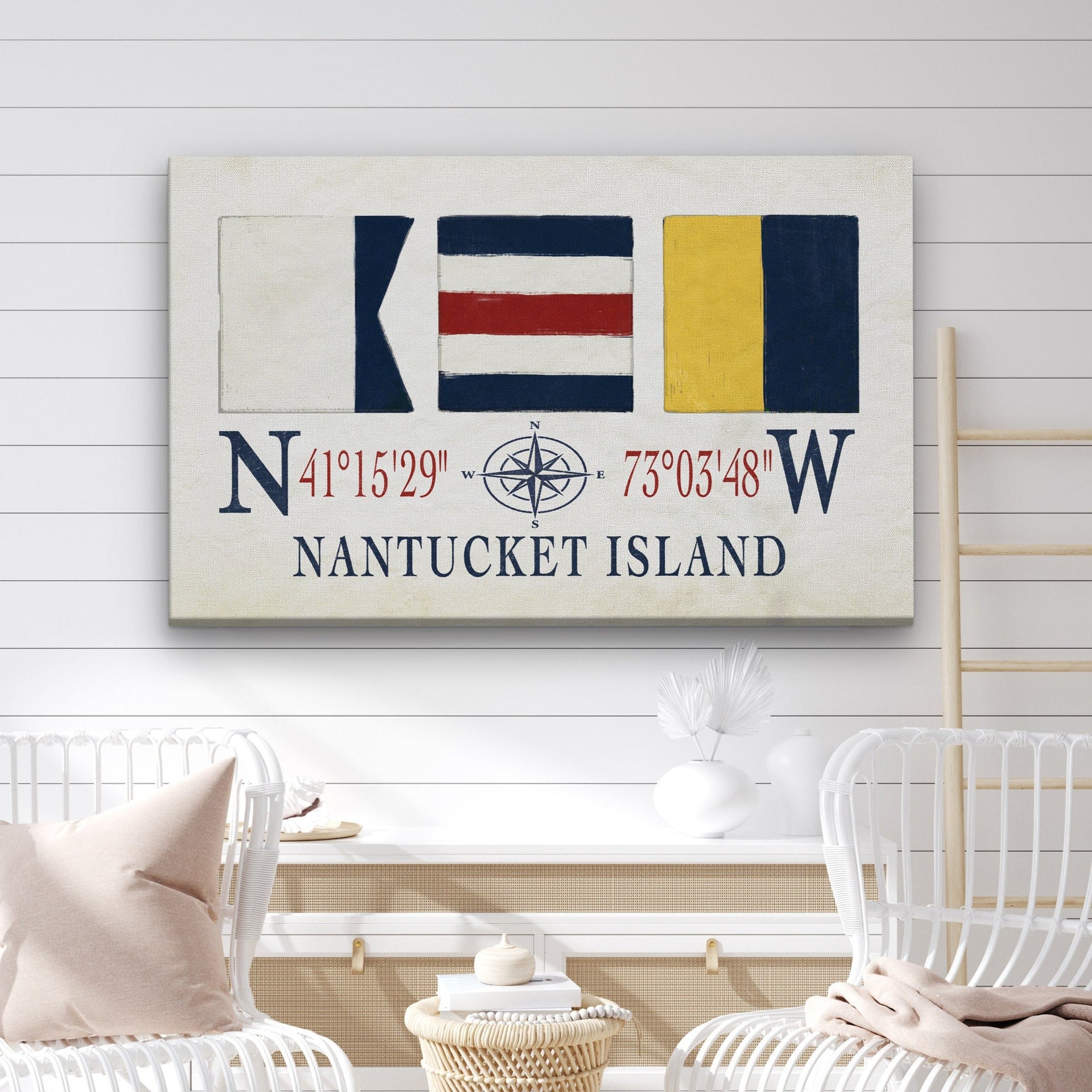Nantucket Latitude Longitude Maritime Flag Coastal Wall Art