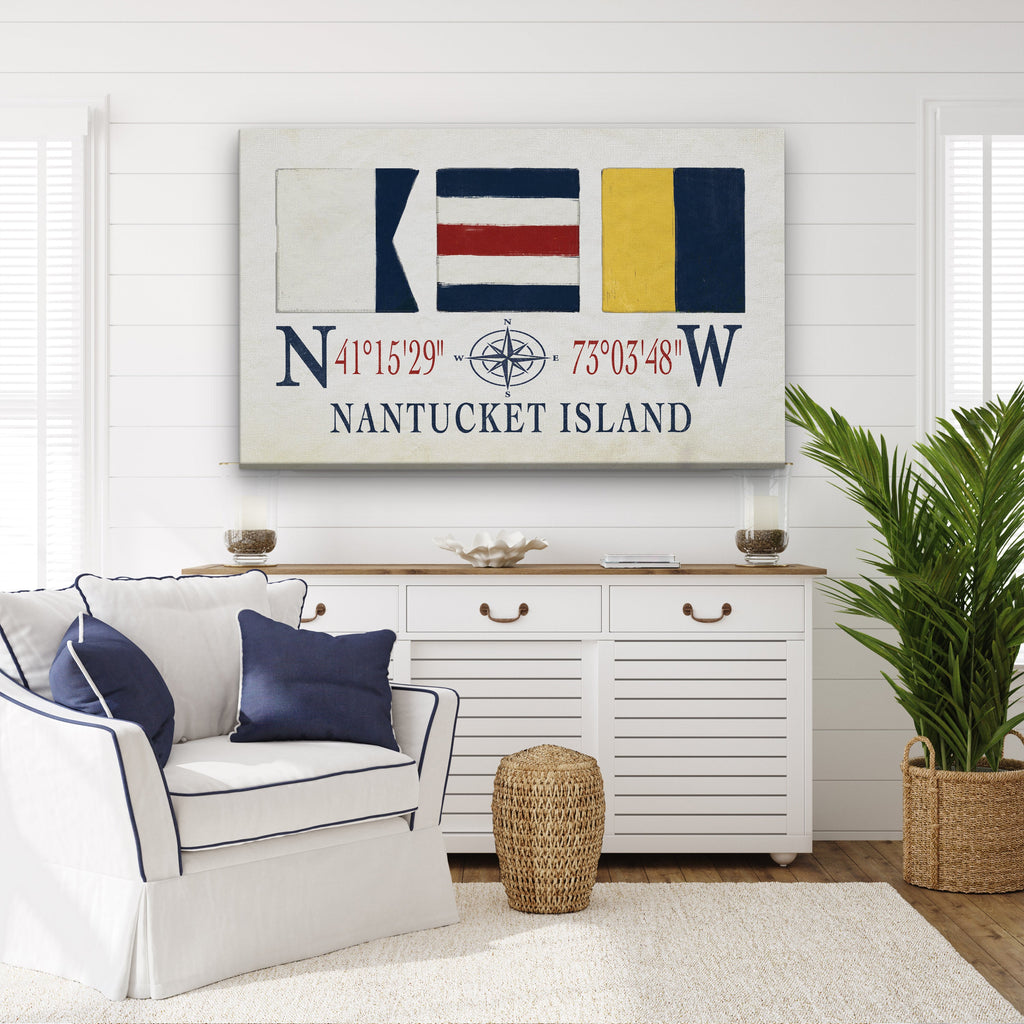 Nantucket Latitude Longitude Maritime Flag Coastal Wall Art