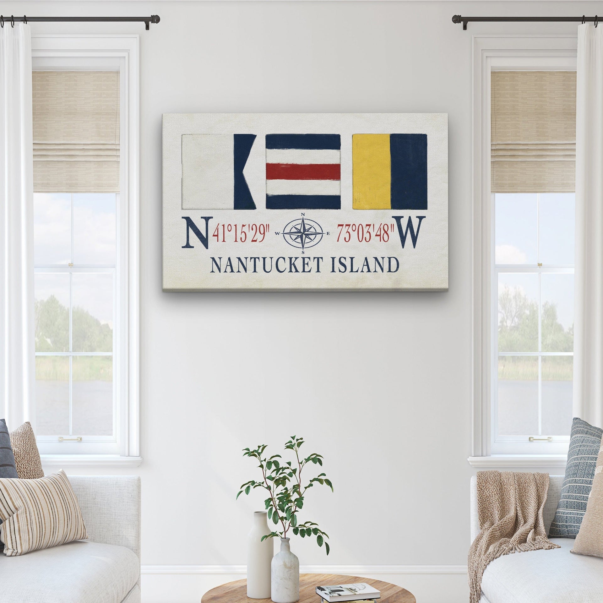 Nantucket Latitude Longitude Maritime Flag Coastal Wall Art