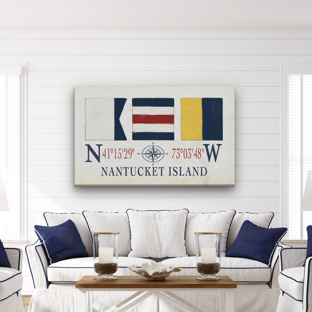 Nantucket Latitude Longitude Maritime Flag Coastal Wall Art