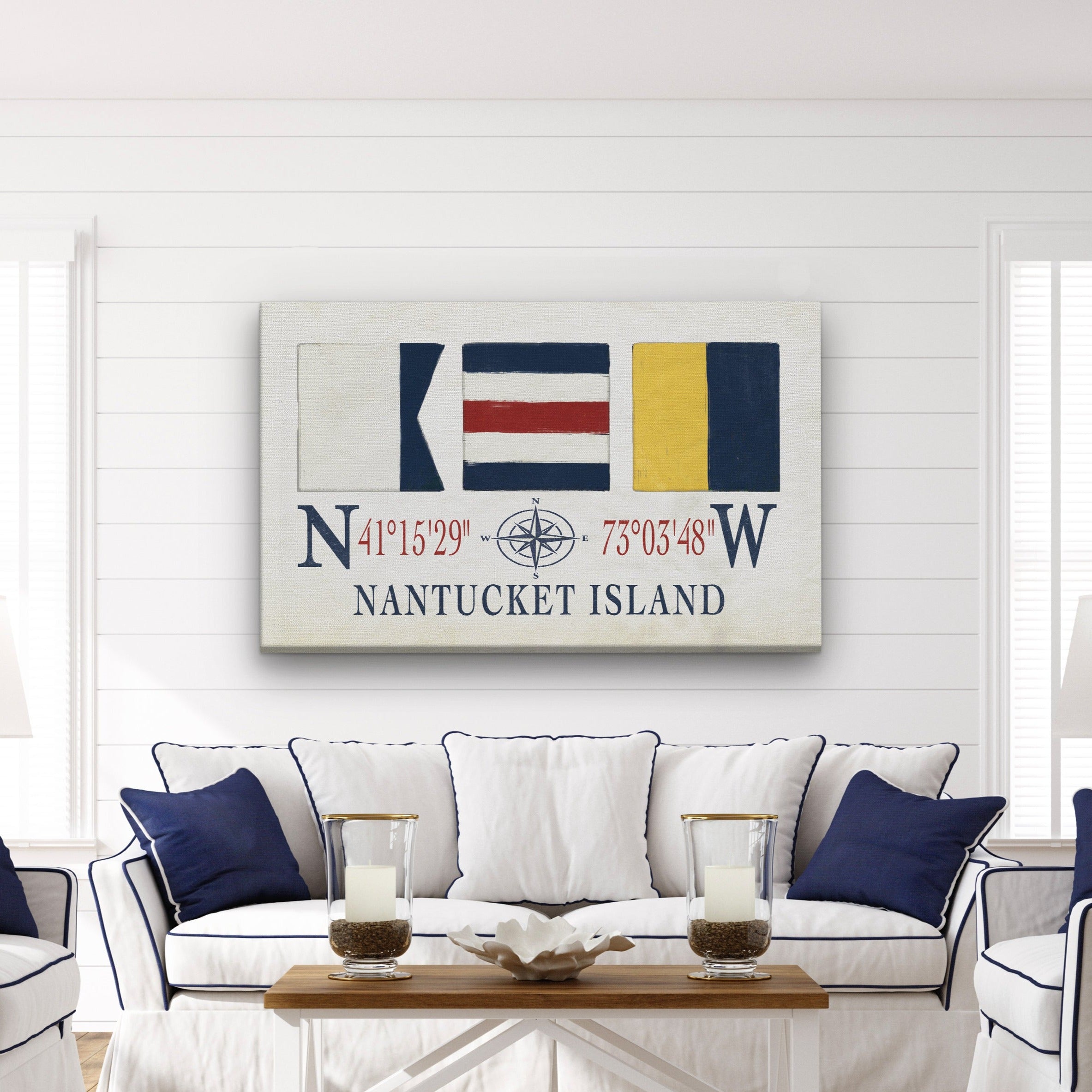 Nantucket Latitude Longitude Maritime Flag Coastal Wall Art