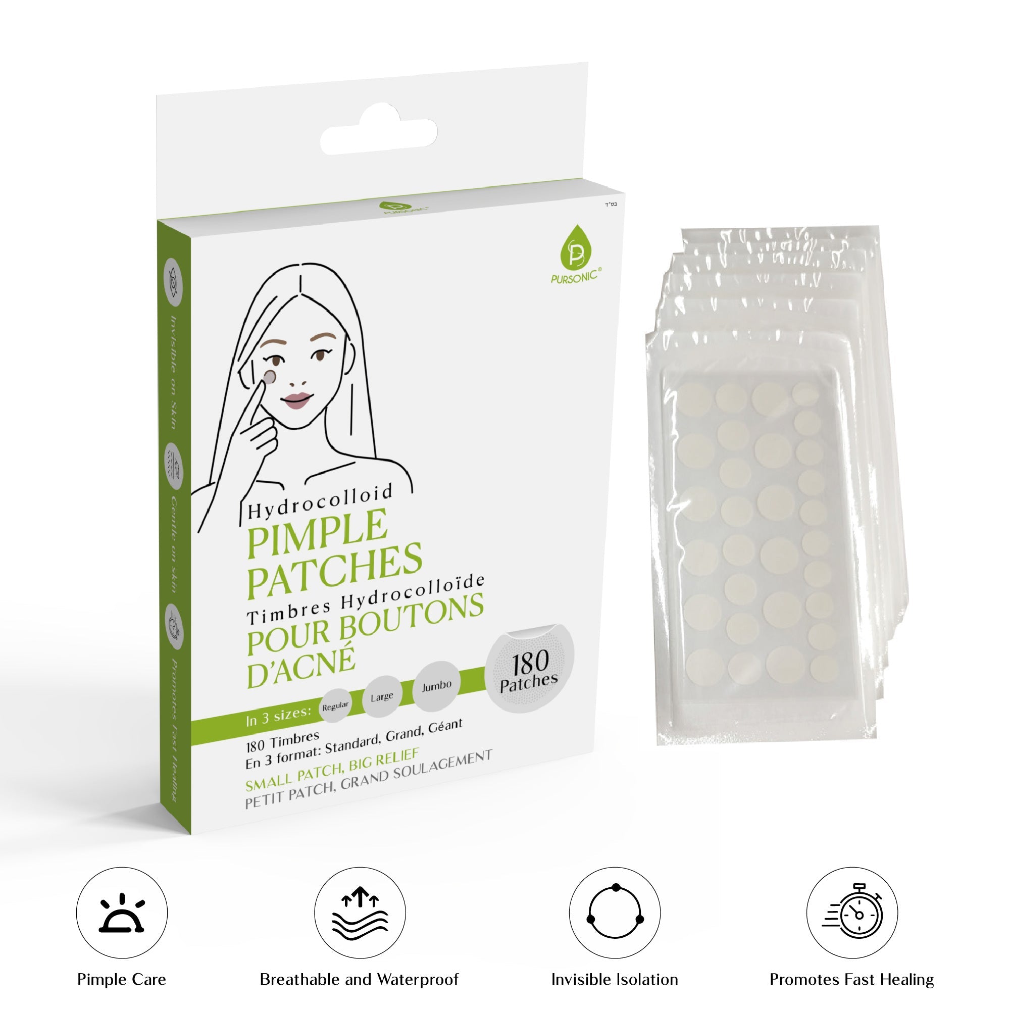 Pursonic Clear Skin Bundle: 3 Packs of Hydrocolloid Pimple Patches (Classic, Butterfly, & Multi-Size)