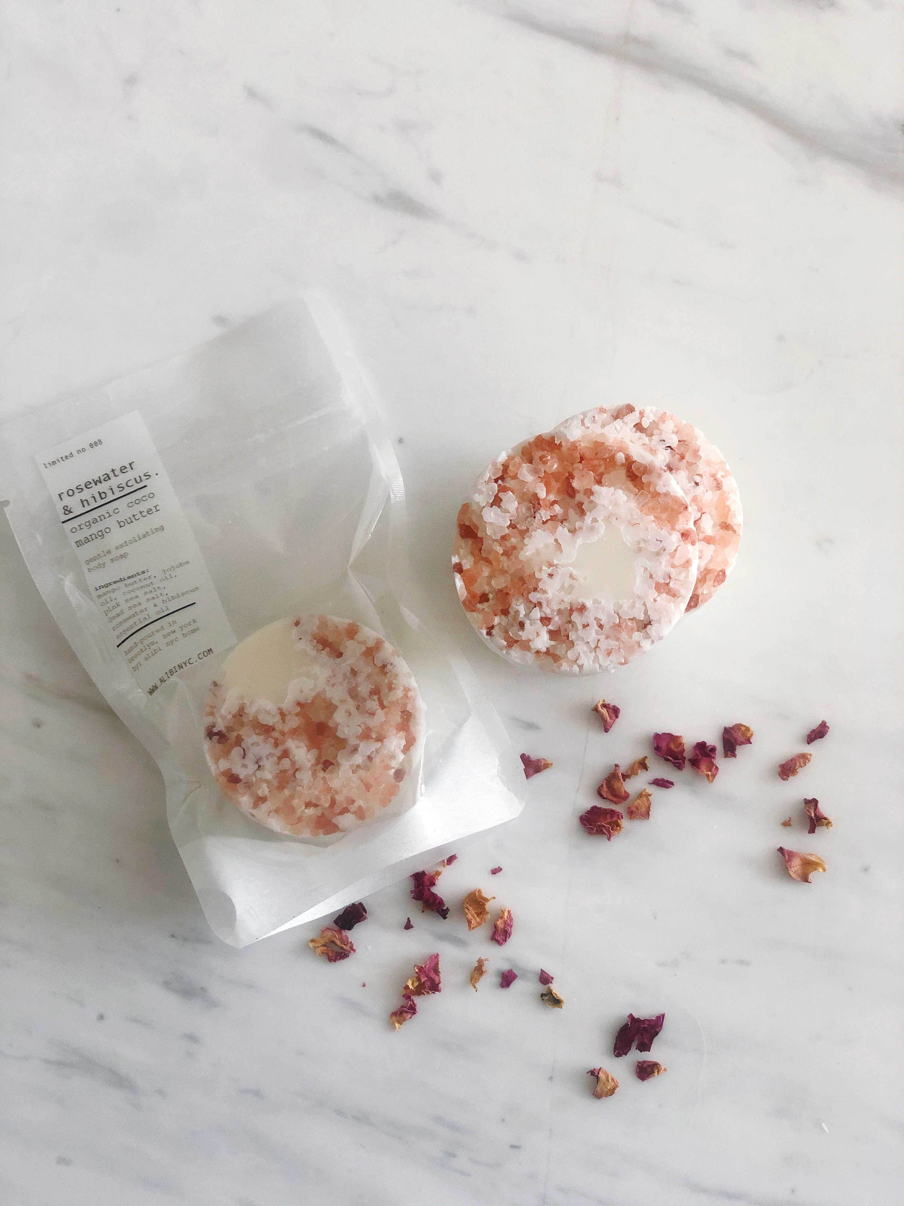 ROSEWATER + HIBISCUS ORGANIC COCO MANGO BUTTER EXFOLIATING SOAP